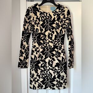 Cece By Cynthia Steffe Stretch Cotton Brocade Sheath-Cream/Black Size 2